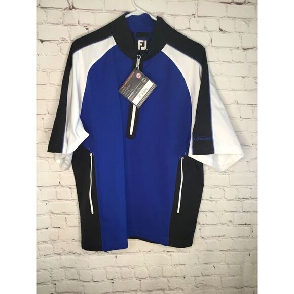 FootJoy FJ Men’s Windshirt Size M Medium short sleeve 1/2 zip pullover WhiteBlue - Picture 2 of 12
